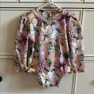 Posh Peanut Floral Kids Swim One Piece - Pink and White 18-24M